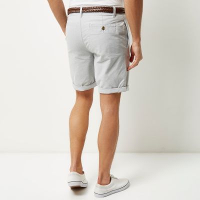 Grey belted Oxford shorts